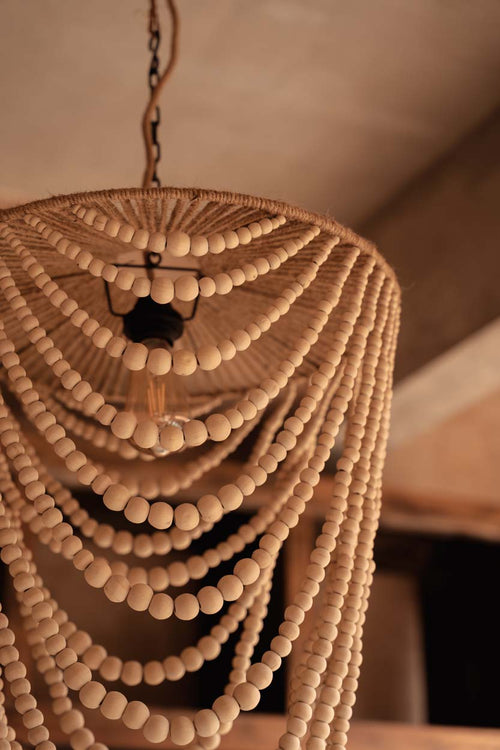 Wood Beaded Chandelier - Natural - L