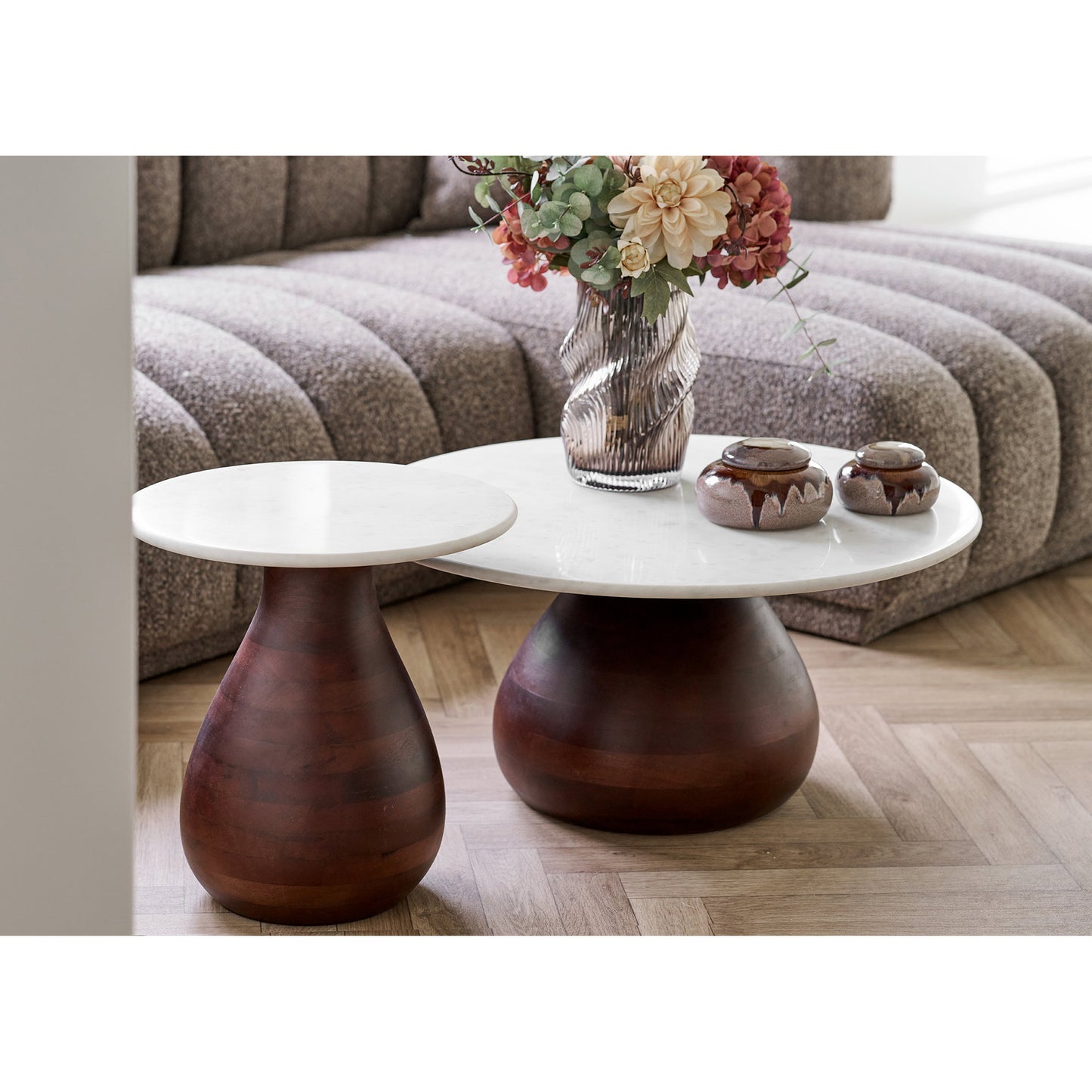 Mesa auxiliar Heide - Blanco / Marrón oscuro
