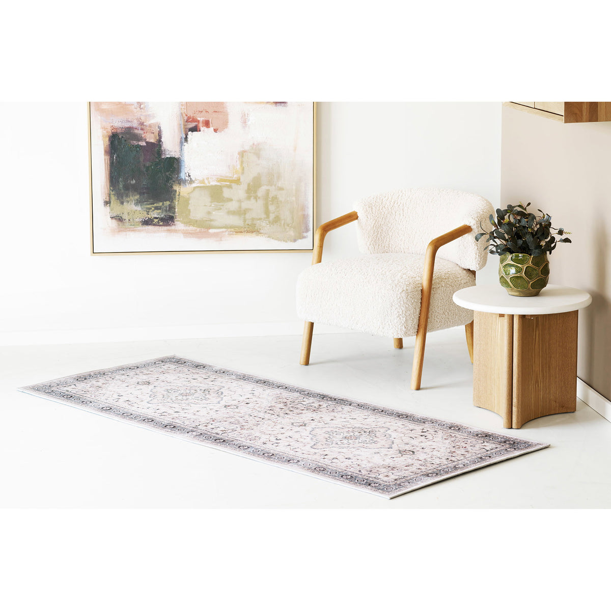 Alfombra de pasillo Havana - Blanco roto / Beige / Azul empolvado