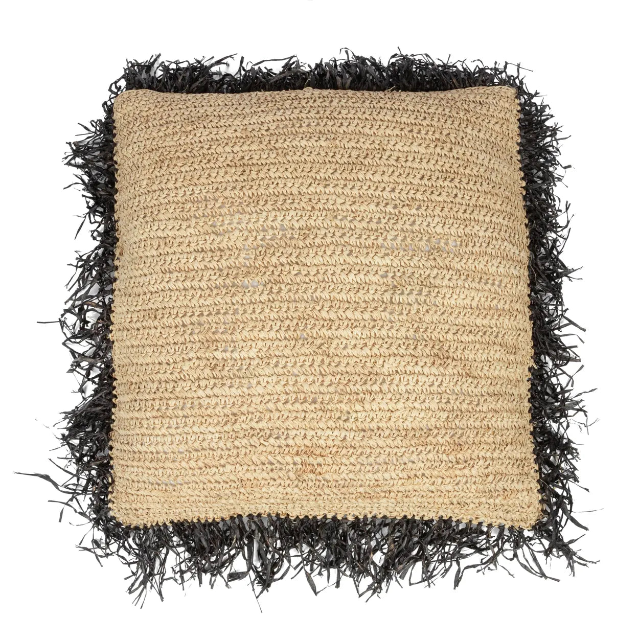 Housse de Coussin Carrée en Raphia - Noir Naturel - 60x60