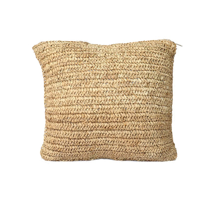 Raffia Cushion Cover Flowers - Natural - 40x40