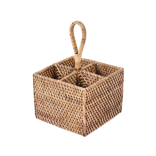 Rattan Cutlery Organizer No. 4 - Natural Brown