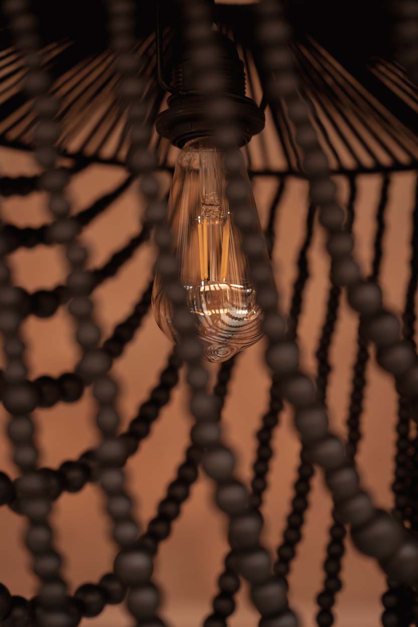Lámpara de araña con cuentas de madera - Negro - L