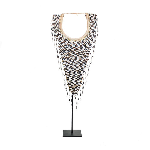 Tribal Beaded Necklace with Stand - Black White