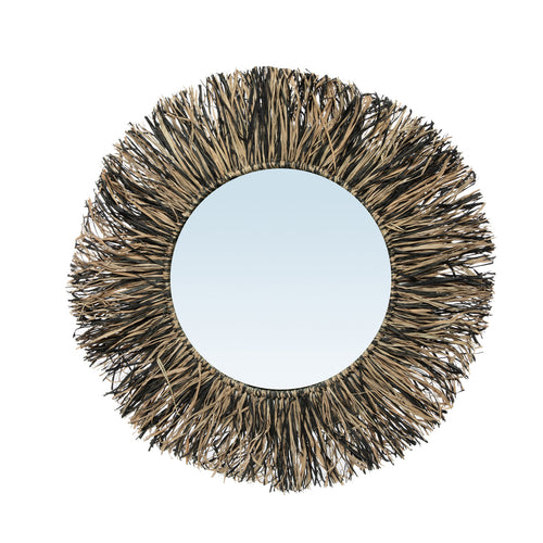 The Raffia Fringed Mirror - Natural Black - M