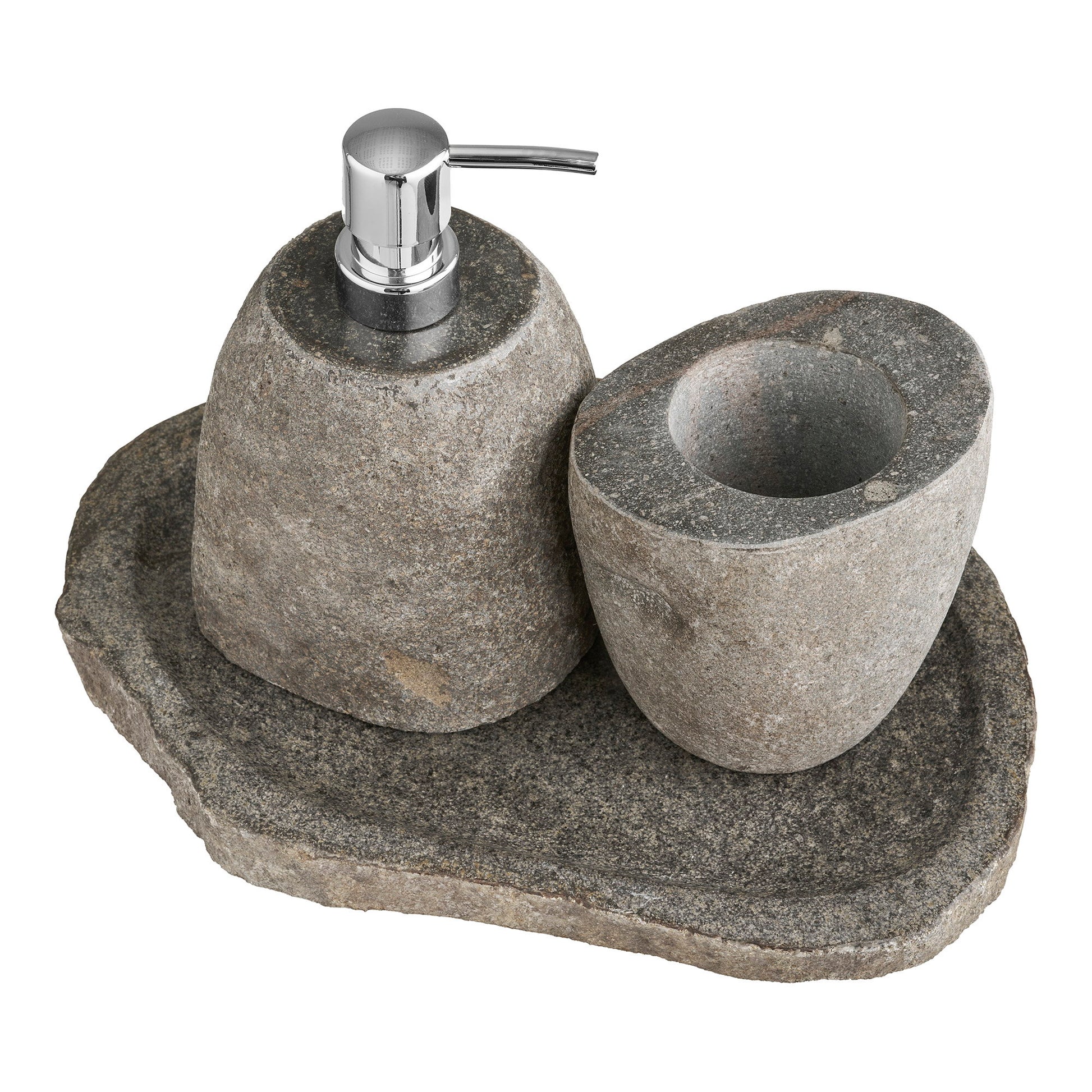 Juego de baño Gara, taza de almacenamiento, dispensador de jabón y bandeja - Natural