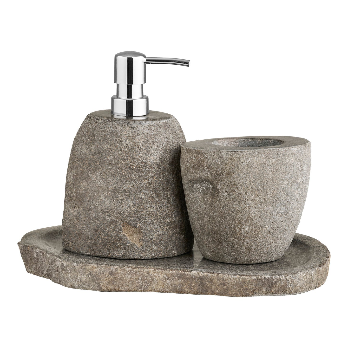 Juego de baño Gara, taza de almacenamiento, dispensador de jabón y bandeja - Natural