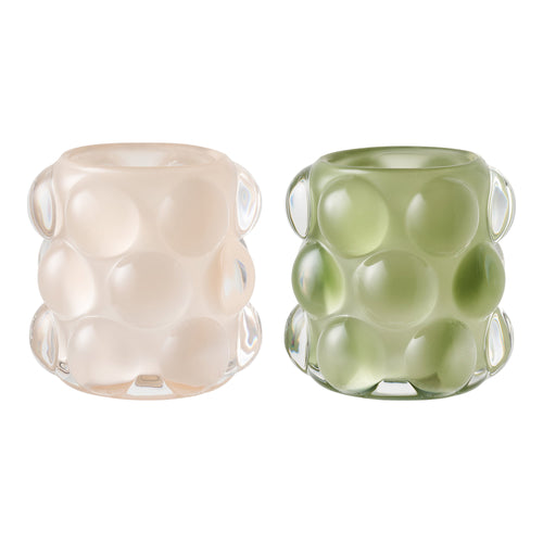 Portavelas de vidrio – beige y verde (juego de 2)