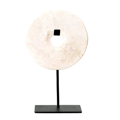 Marble Disc on Pedestal - White - L