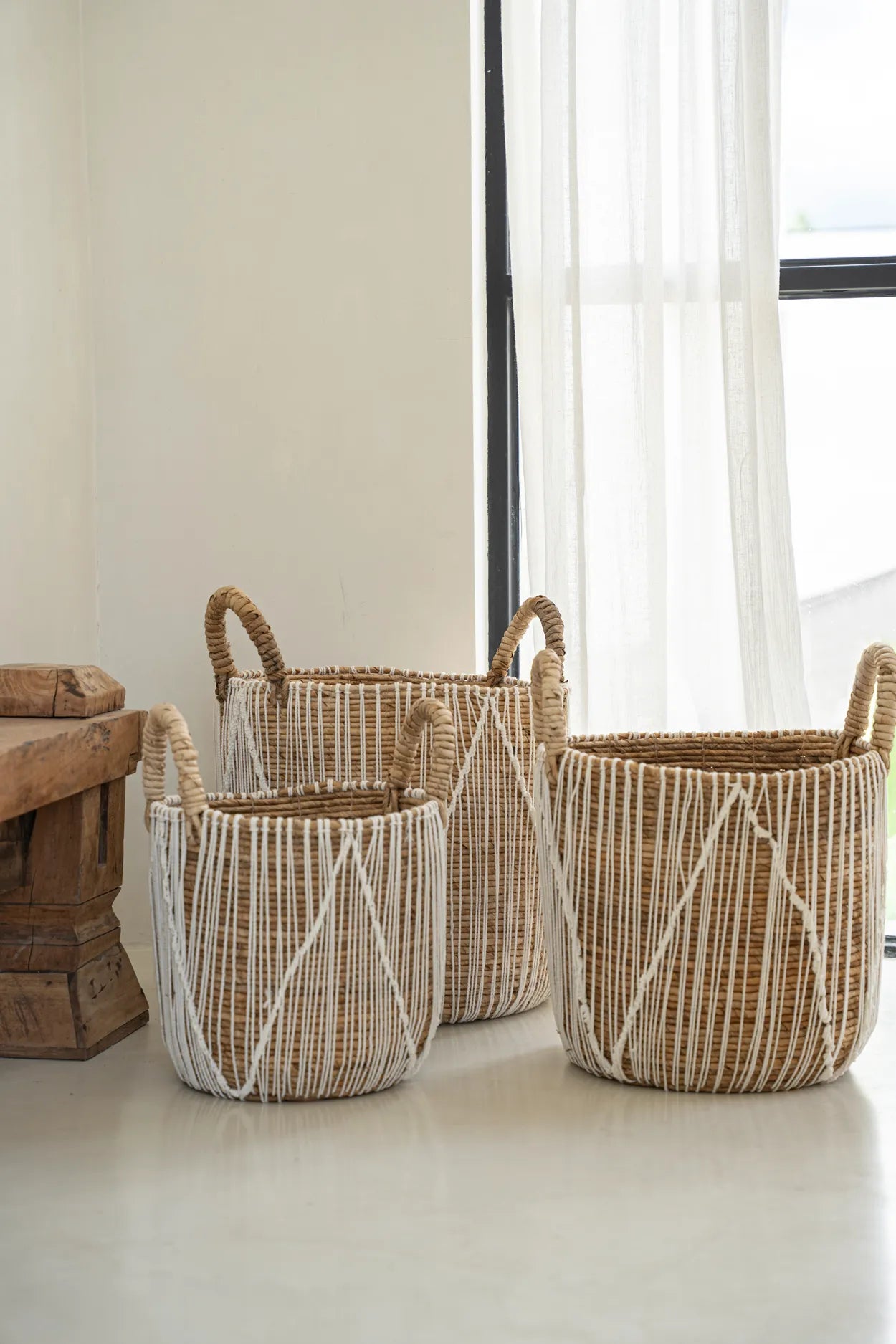 La Cesta de Macramé Straight Stitched - Natural Blanco - S