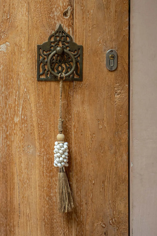 Cowrie Shell and Raffia Tassel - Natural