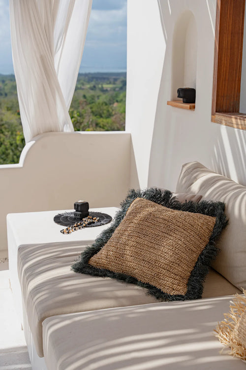 The Raffia Square Cushion Cover - Natural Black - 60x60