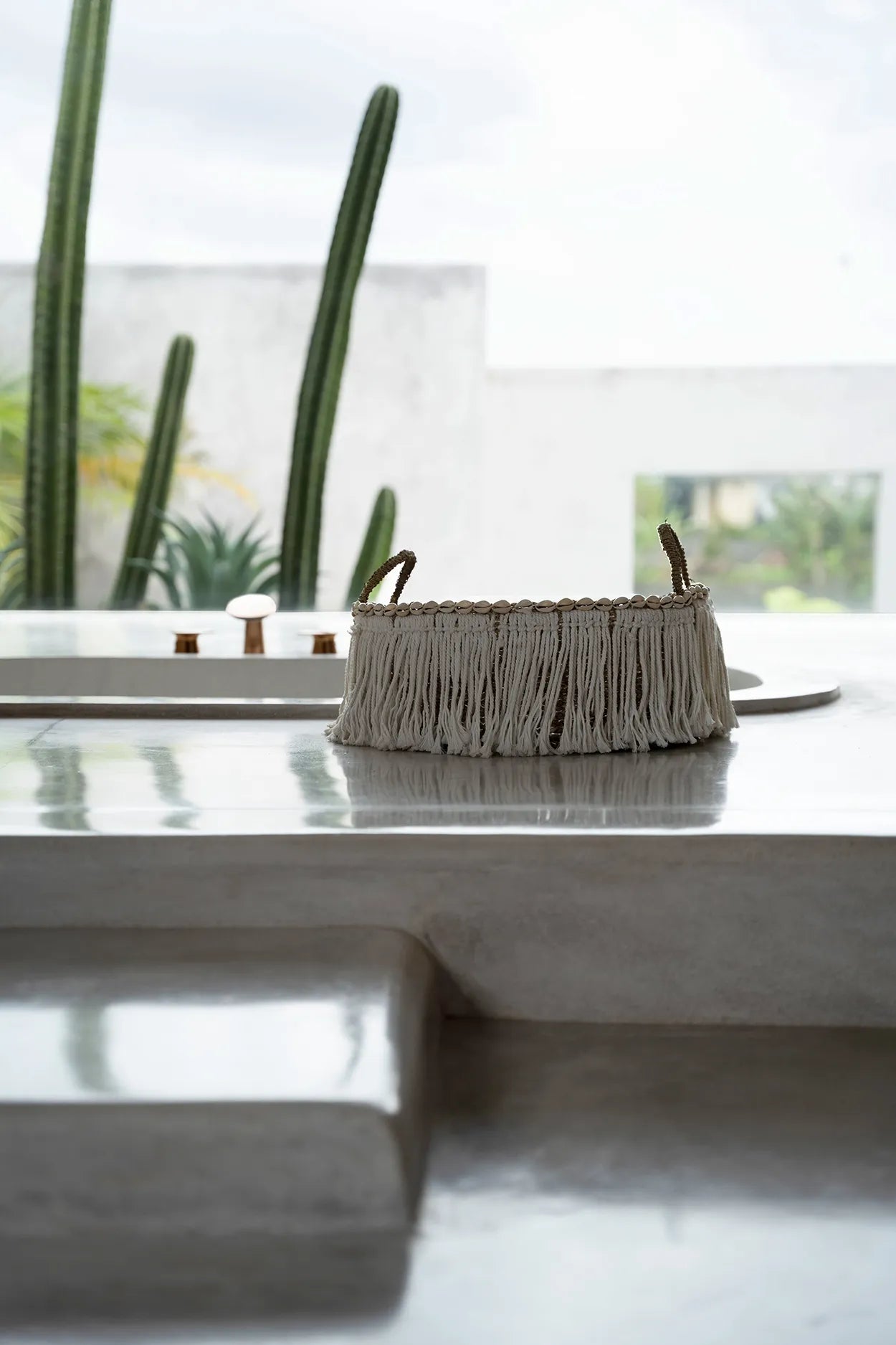 La Cesta Boho con Flecos - Blanco Natural